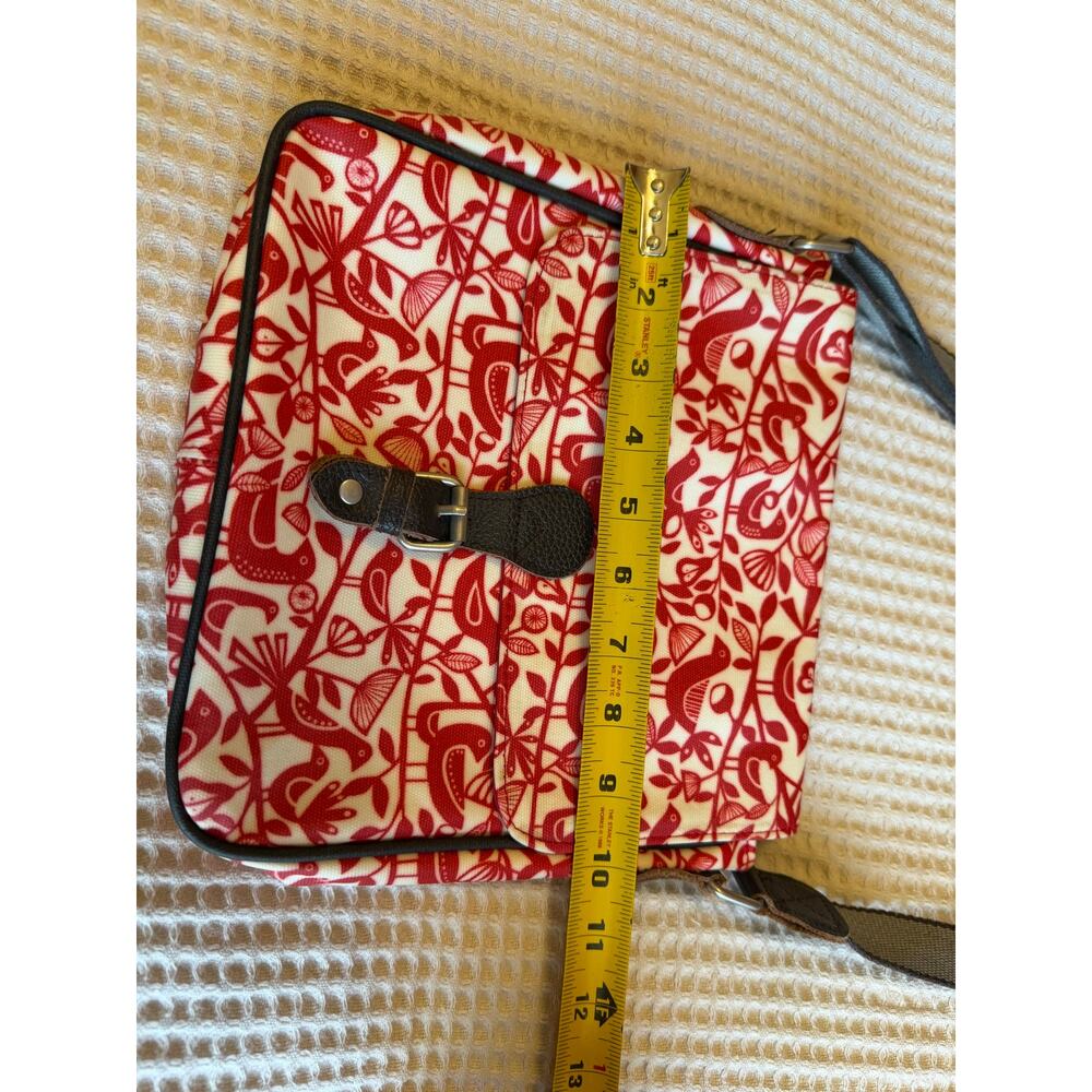 Nicky James Boho Bird & Pear Print Red & White Cross Body Bag Laminated Canvas - Picture 6 of 12